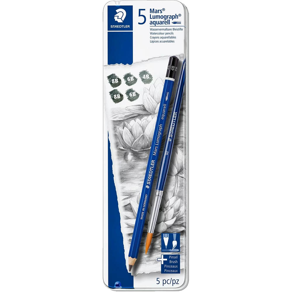 Image for STAEDTLER 100A MARS LUMOGRAPH AQUARELL PENCIL AND BRUSH PACK 6 from York Stationers