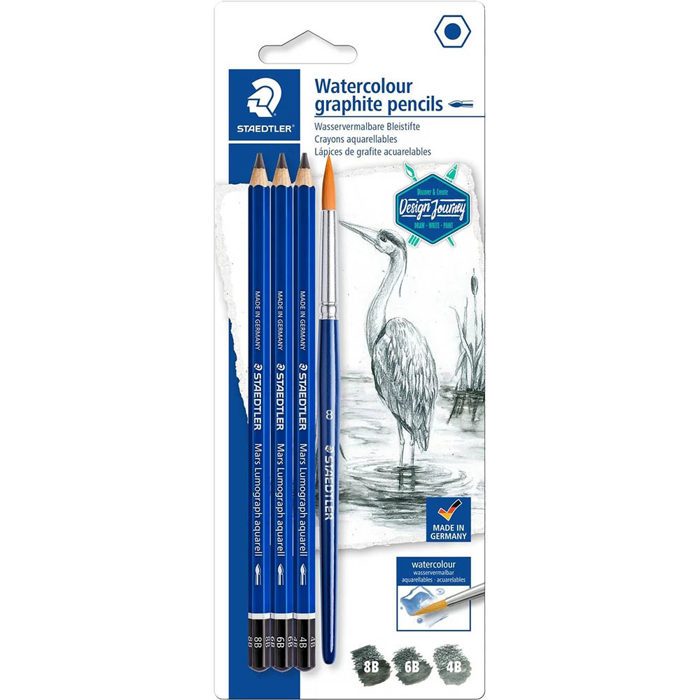 Image for STAEDTLER 100A MARS LUMOGRAPH AQUARELL PENCIL AND BRUSH PACK 3 from BusinessWorld Computer & Stationery Warehouse