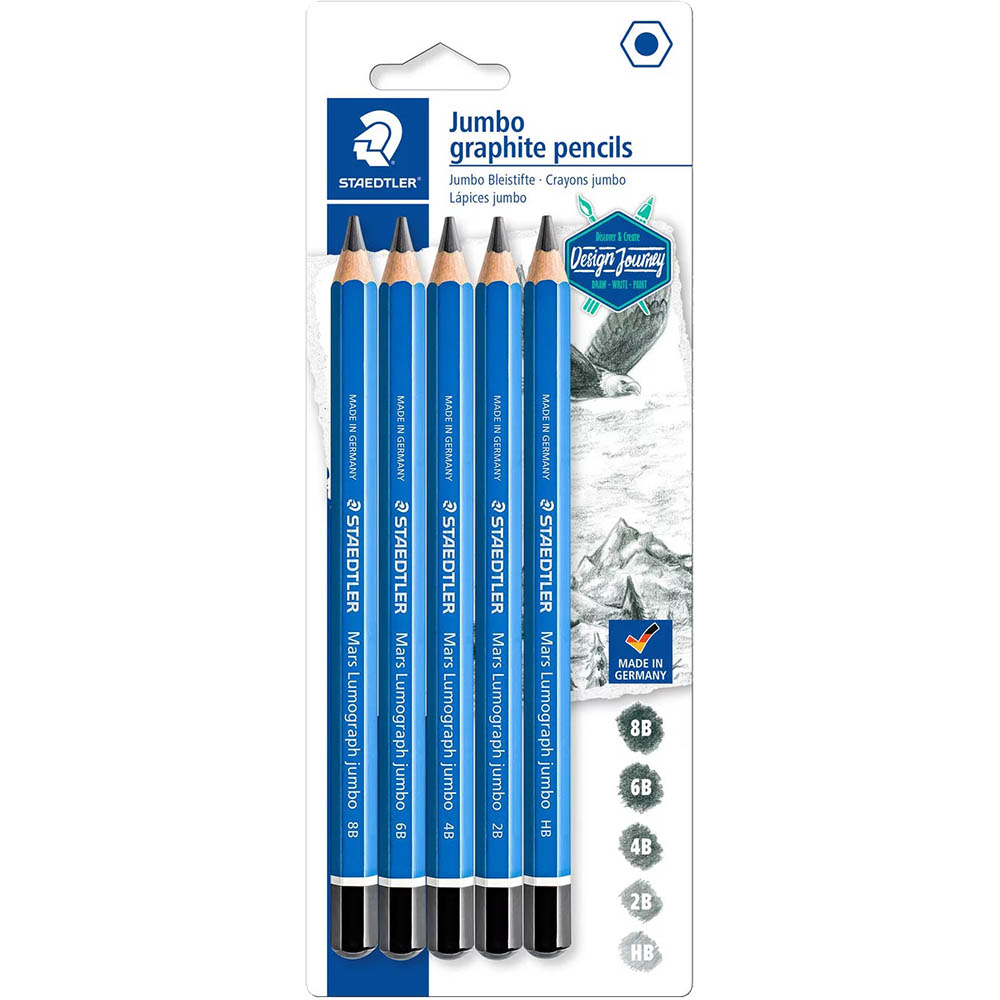 Image for STAEDTLER 100J MARS LUMOGRAPH JUMBO PENCIL ASSORTED PACK 5 from Mitronics Corporation