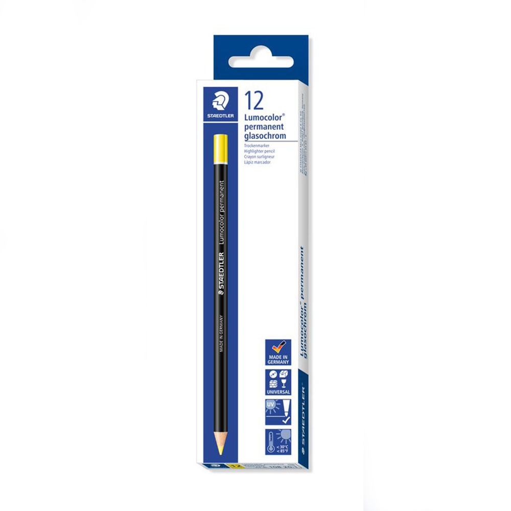 Image for STAEDTLER 108 LUMOCOLOR PERMANENT GLASOCHROM PENCILS YELLOW BOX 12 from Office Express
