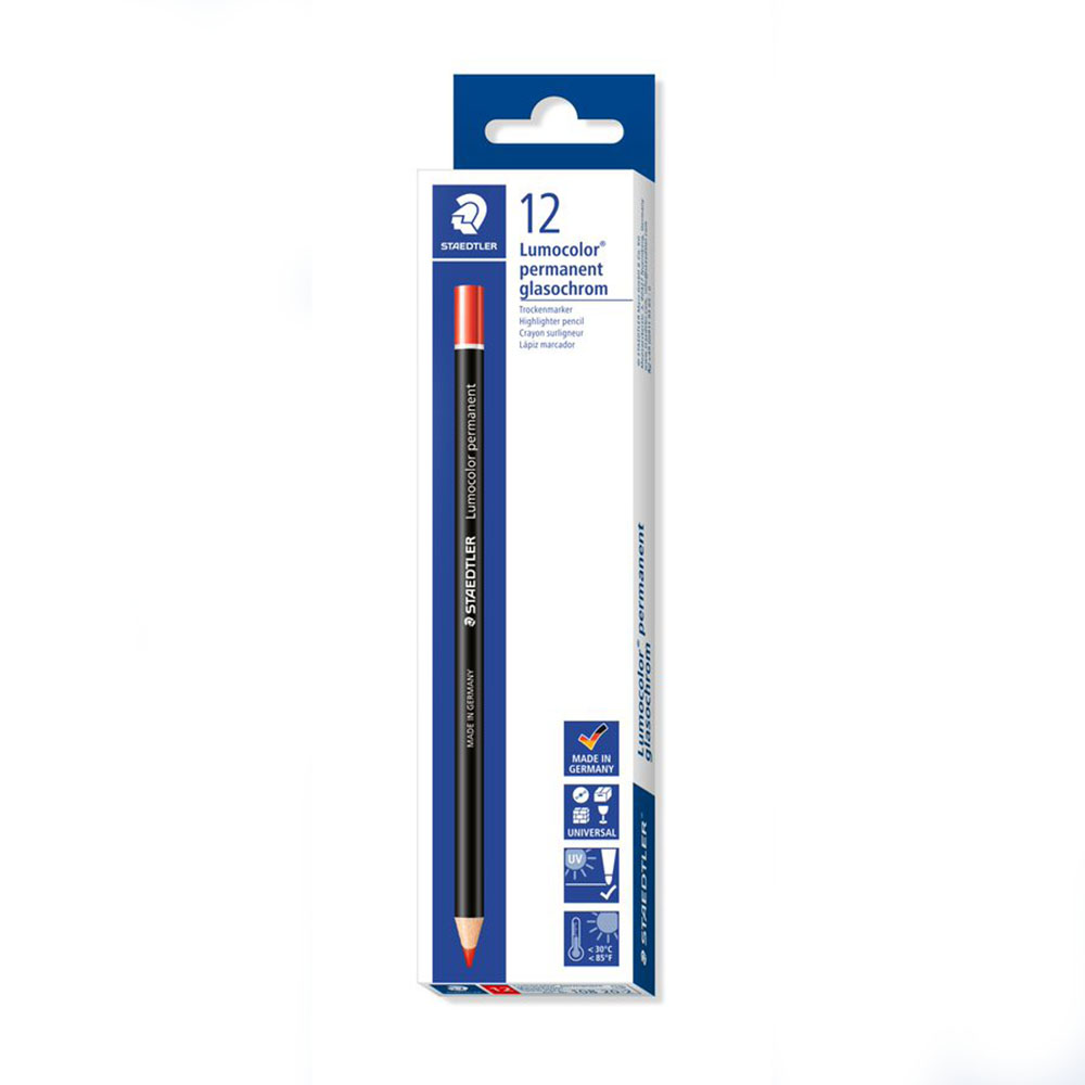 Image for STAEDTLER 108 LUMOCOLOR PERMANENT GLASOCHROM PENCILS RED BOX 12 from Mitronics Corporation
