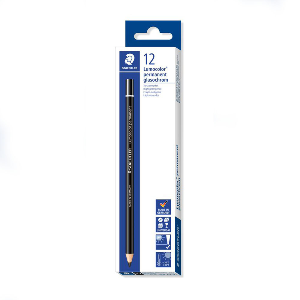 Image for STAEDTLER 108 LUMOCOLOR PERMANENT GLASOCHROM PENCILS BLACK BOX 12 from Office Fix - WE WILL BEAT ANY ADVERTISED PRICE BY 10%