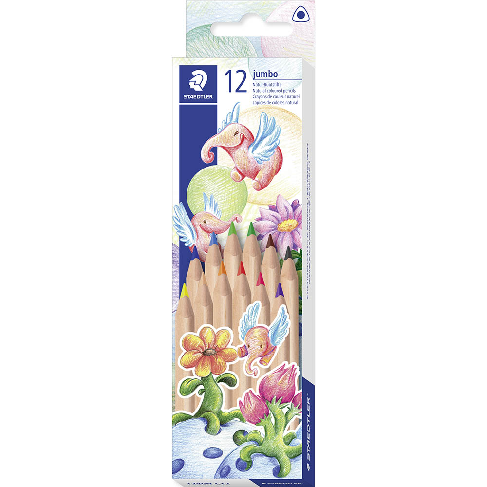 Image for STAEDTLER 128 NATURAL JUMBO TRIANGULAR COLOURED PENCILS ASSORTED PACK 12 from That Office Place PICTON