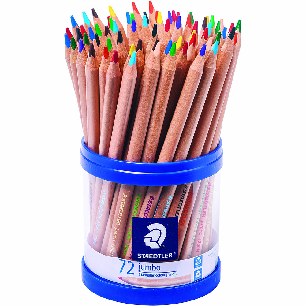 Image for STAEDTLER 128 NATURAL JUMBO TRIANGULAR COLOURED PENCILS ASSORTED TUB 72 from Memo Office and Art