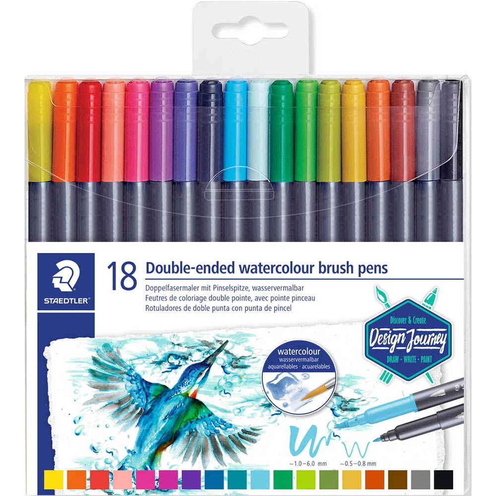 Image for STAEDTLER 3001 DOUBLE ENDED WATERCOLOUR BRUSH PENS ASSORTED PACK 18 from Challenge Office Supplies