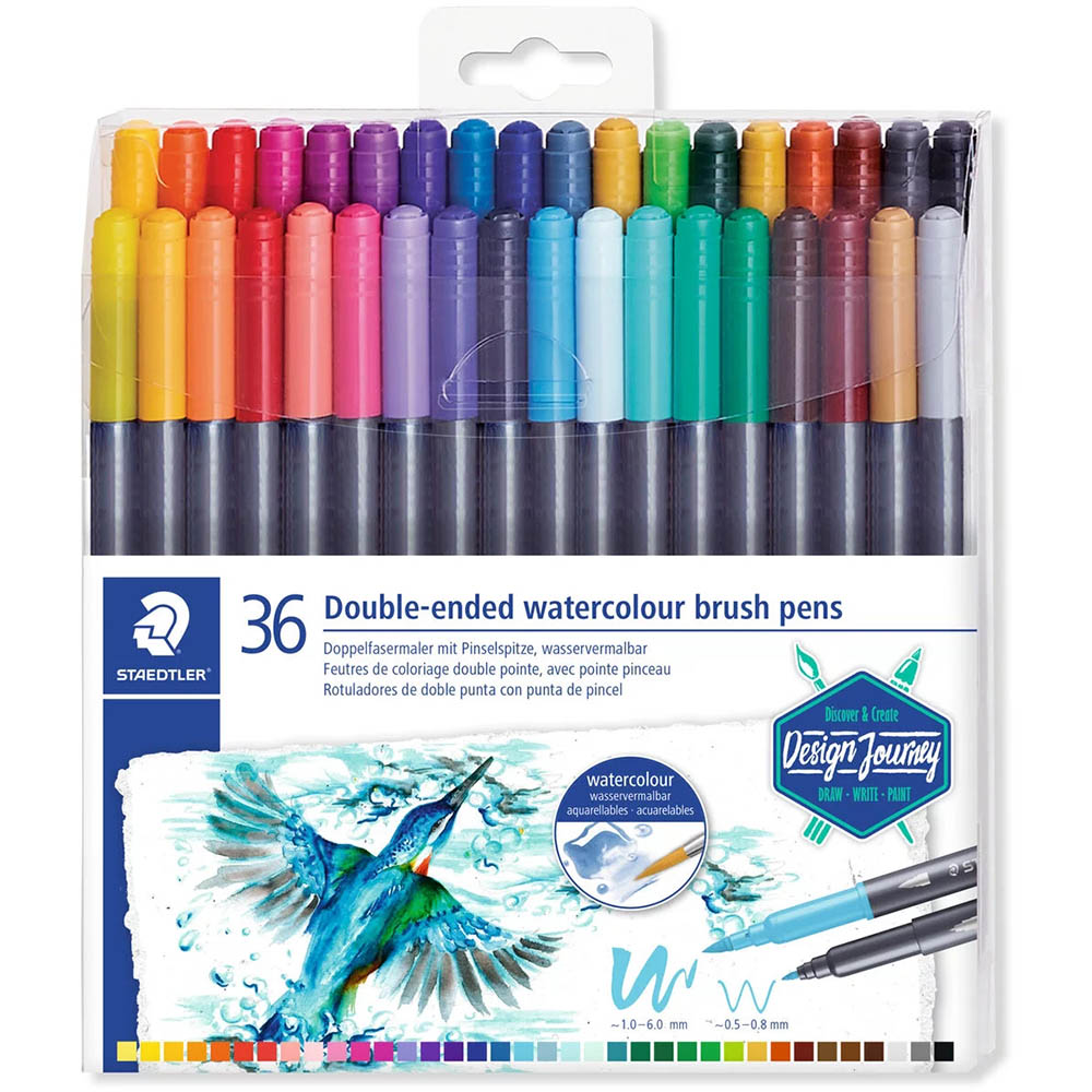 Image for STAEDTLER 3001 DOUBLE ENDED WATERCOLOUR BRUSH PENS ASSORTED PACK 36 from That Office Place PICTON