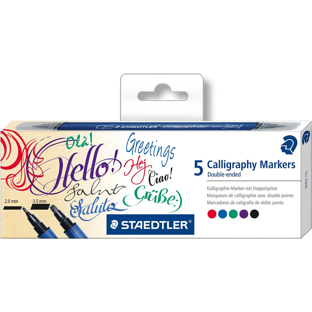 Image for STAEDTLER 3002 CALLIGRAPHY MARKERS DOUBLE ENDED ASSORTED PACK 5 from That Office Place PICTON