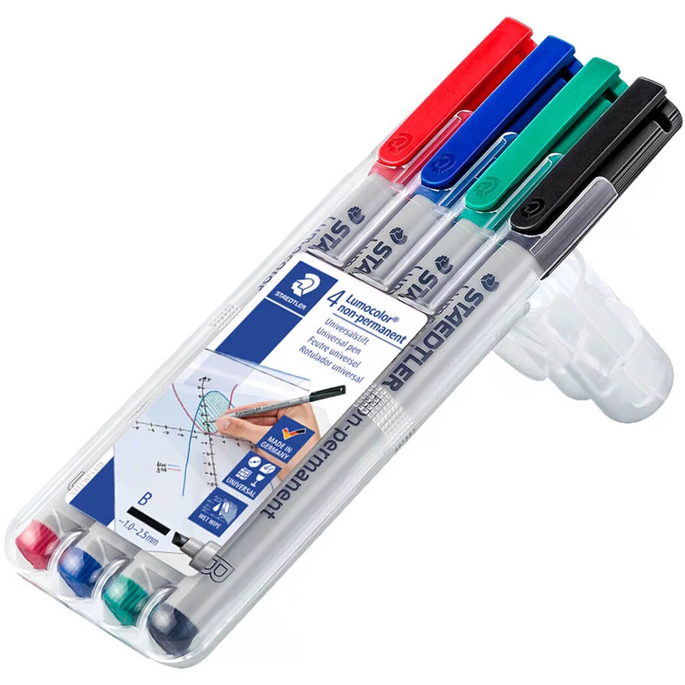 Image for STAEDTLER 312 LUMOCOLOR NON-PERMANENT MARKER CHISEL BROAD 2.5MM ASSORTED PACK 4 from Office Heaven