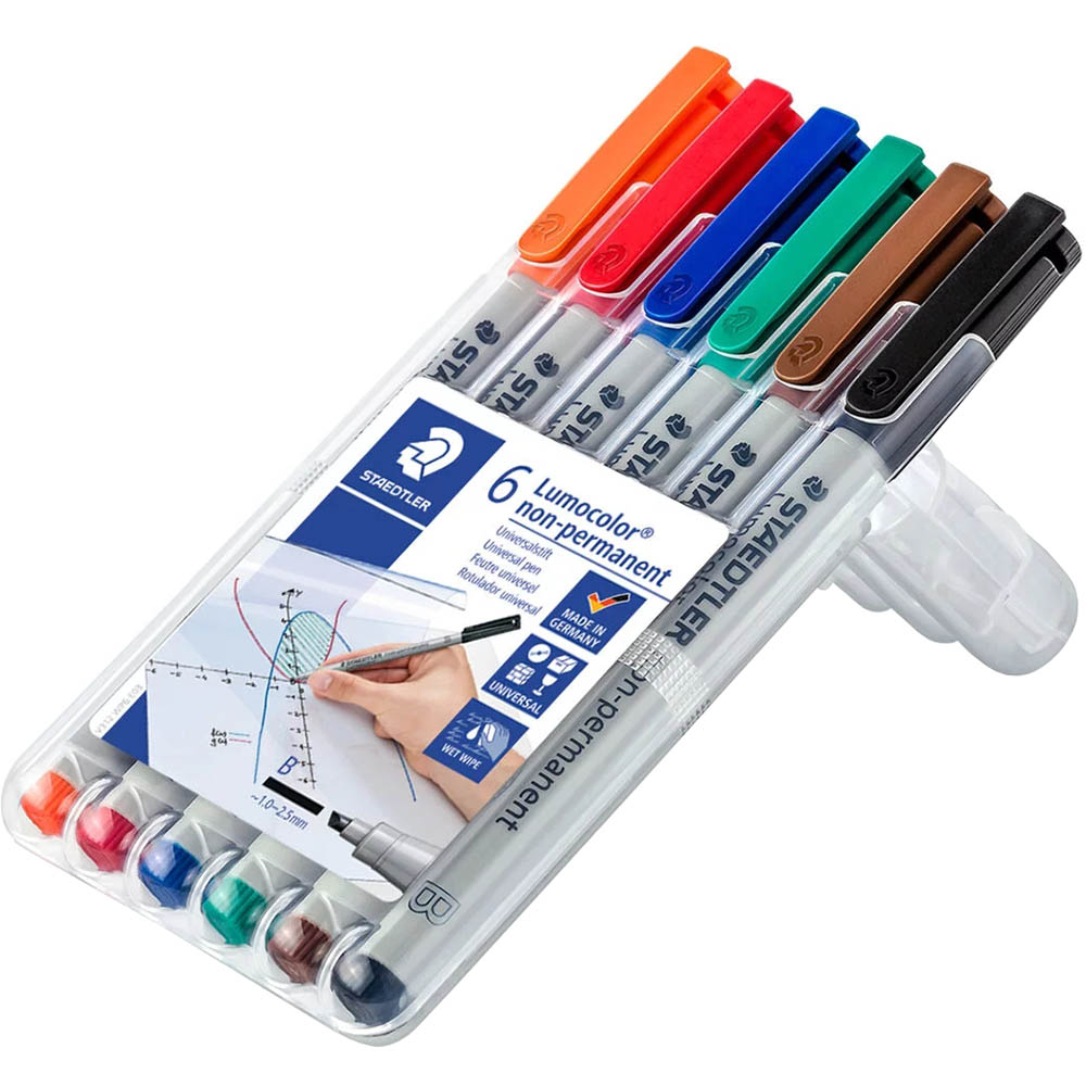 Image for STAEDTLER 312 LUMOCOLOR NON-PERMANENT MARKER CHISEL BROAD 2.5MM ASSORTED PACK 6 from Office Heaven