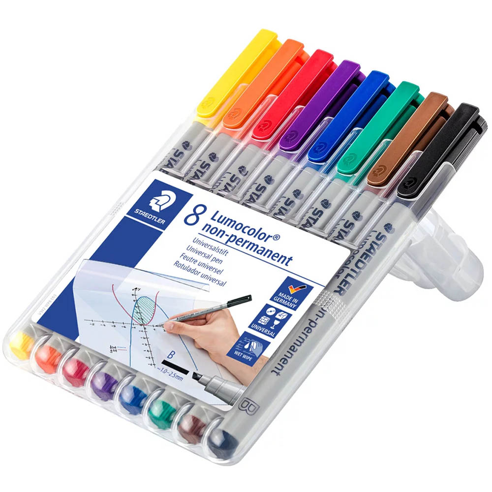 Image for STAEDTLER 312 LUMOCOLOR NON-PERMANENT MARKER CHISEL BROAD 2.5MM ASSORTED PACK 8 from Clipboard Stationers & Art Supplies