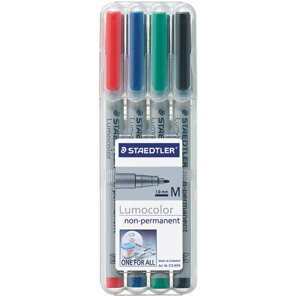 Image for STAEDTLER 315 LUMOCOLOR NON-PERMANENT MARKER BULLET MEDIUM 1.0MM ASSORTED WALLET 4 from Prime Office Supplies