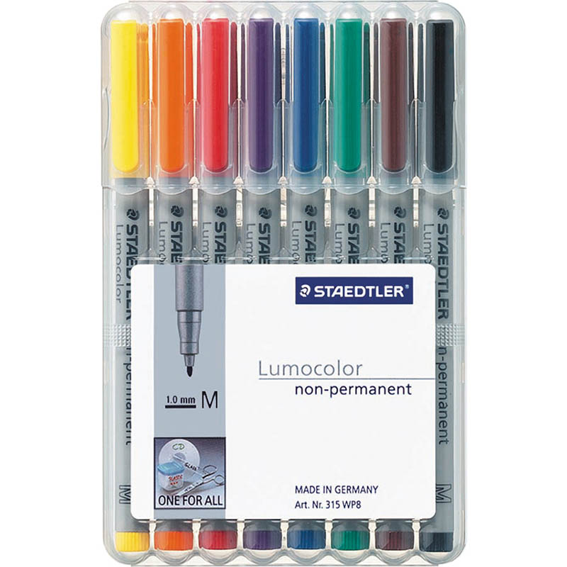 Image for STAEDTLER 315 LUMOCOLOR NON-PERMANENT MARKER BULLET MEDIUM 1.0MM ASSORTED WALLET 8 from Memo Office and Art