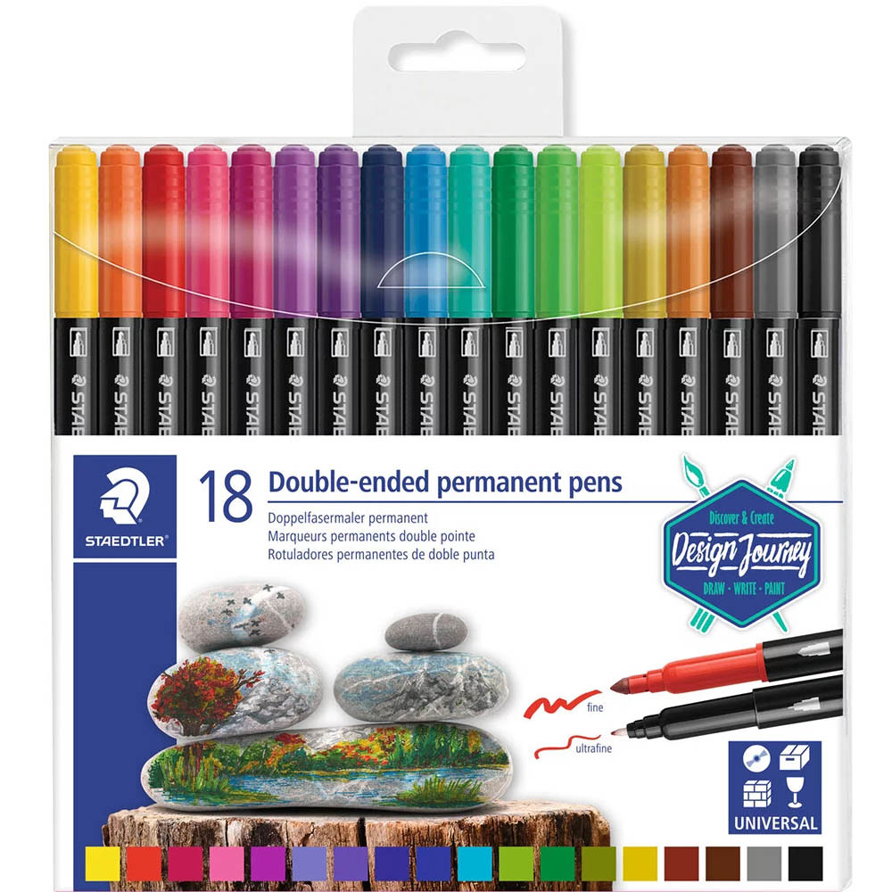 Image for STAEDTLER 3187 DOUBLE-ENDED PERMANENT PENS ASSORTED BOX 18 from That Office Place PICTON