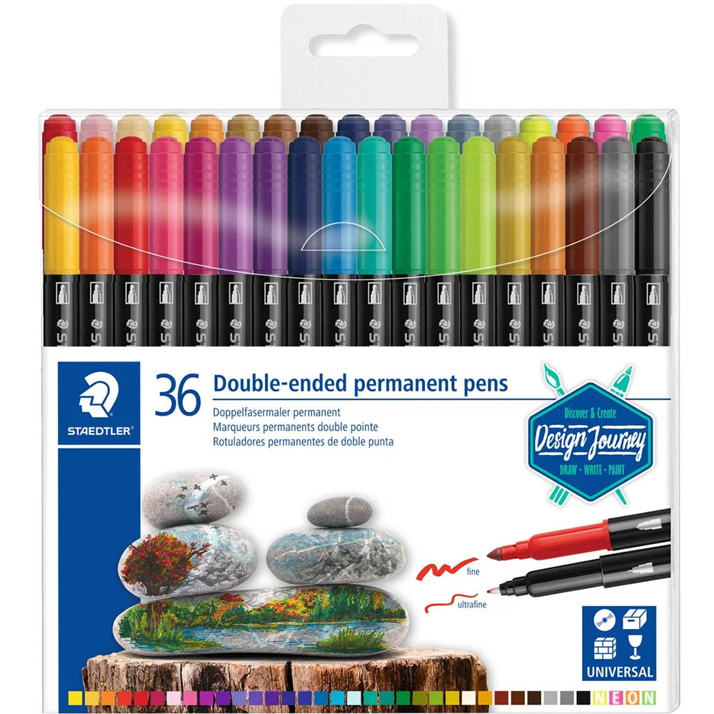 Image for STAEDTLER 3187 DOUBLE-ENDED PERMANENT PENS ASSORTED BOX 36 from Office Heaven