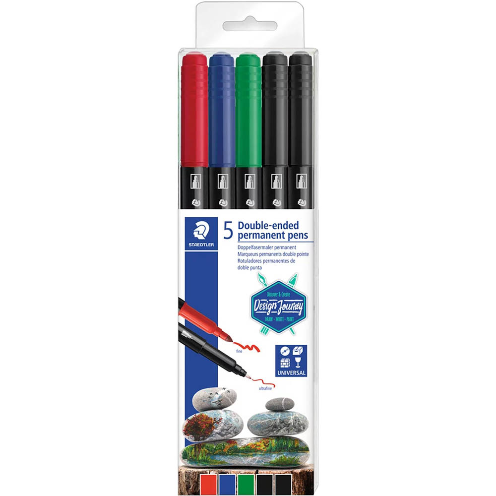 Image for STAEDTLER 3187 DOUBLE-ENDED PERMANENT PENS ASSORTED PACK 5 from Office Heaven