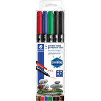 staedtler 3187 double-ended permanent pens assorted pack 5