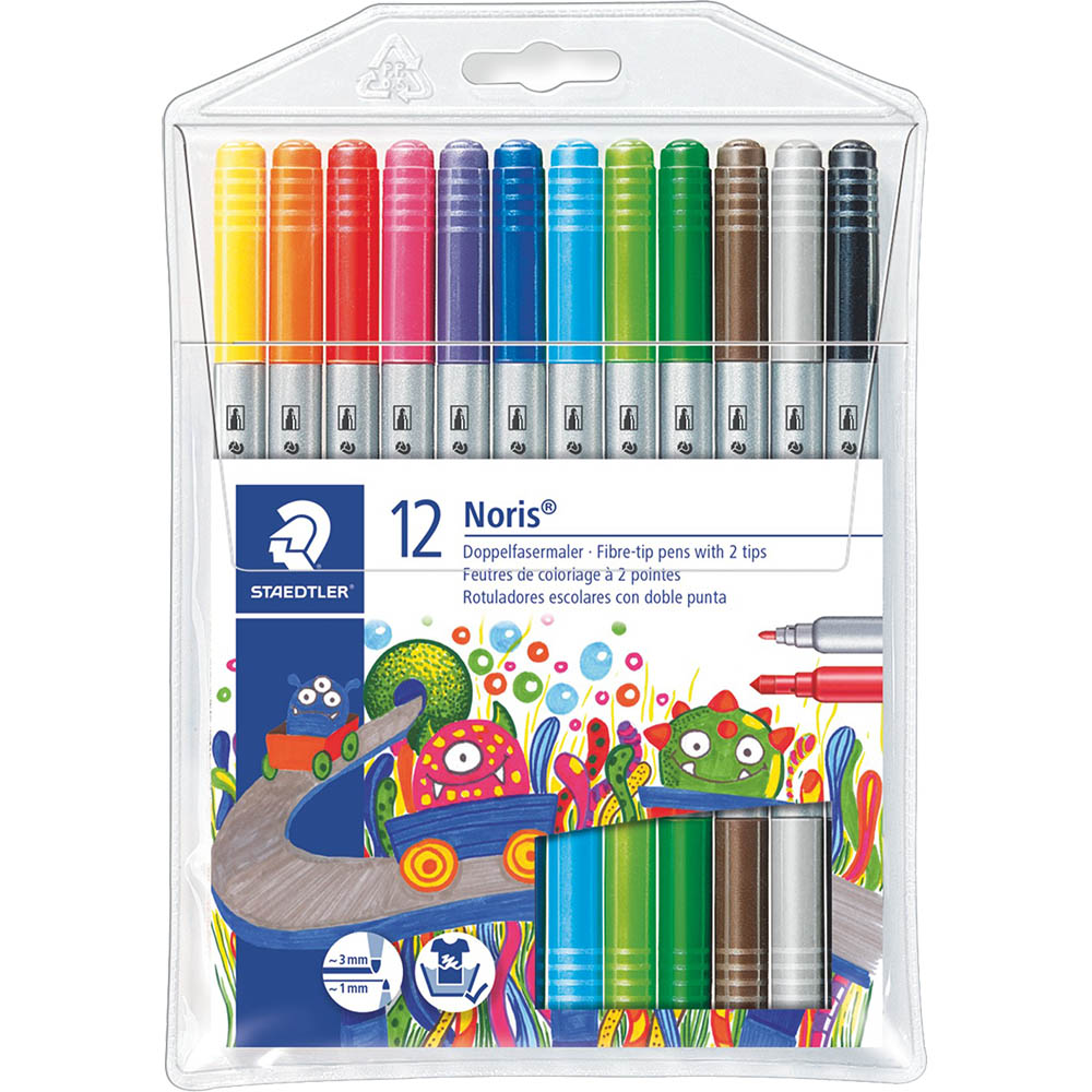 Image for STAEDTLER 320 NORIS CLUB DUAL NIB FIBRE TIP PENS 1.0/3.0MM ASSORTED WALLET 12 from Prime Office Supplies