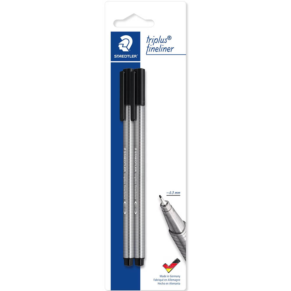 Image for STAEDTLER 334 TRIPLUS FINELINE PEN BLACK PACK 2 from Memo Office and Art