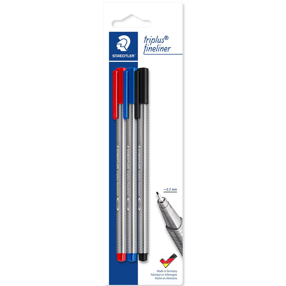 Image for STAEDTLER 334 TRIPLUS FINELINE PEN ASSORTED PACK 3 from BusinessWorld Computer & Stationery Warehouse