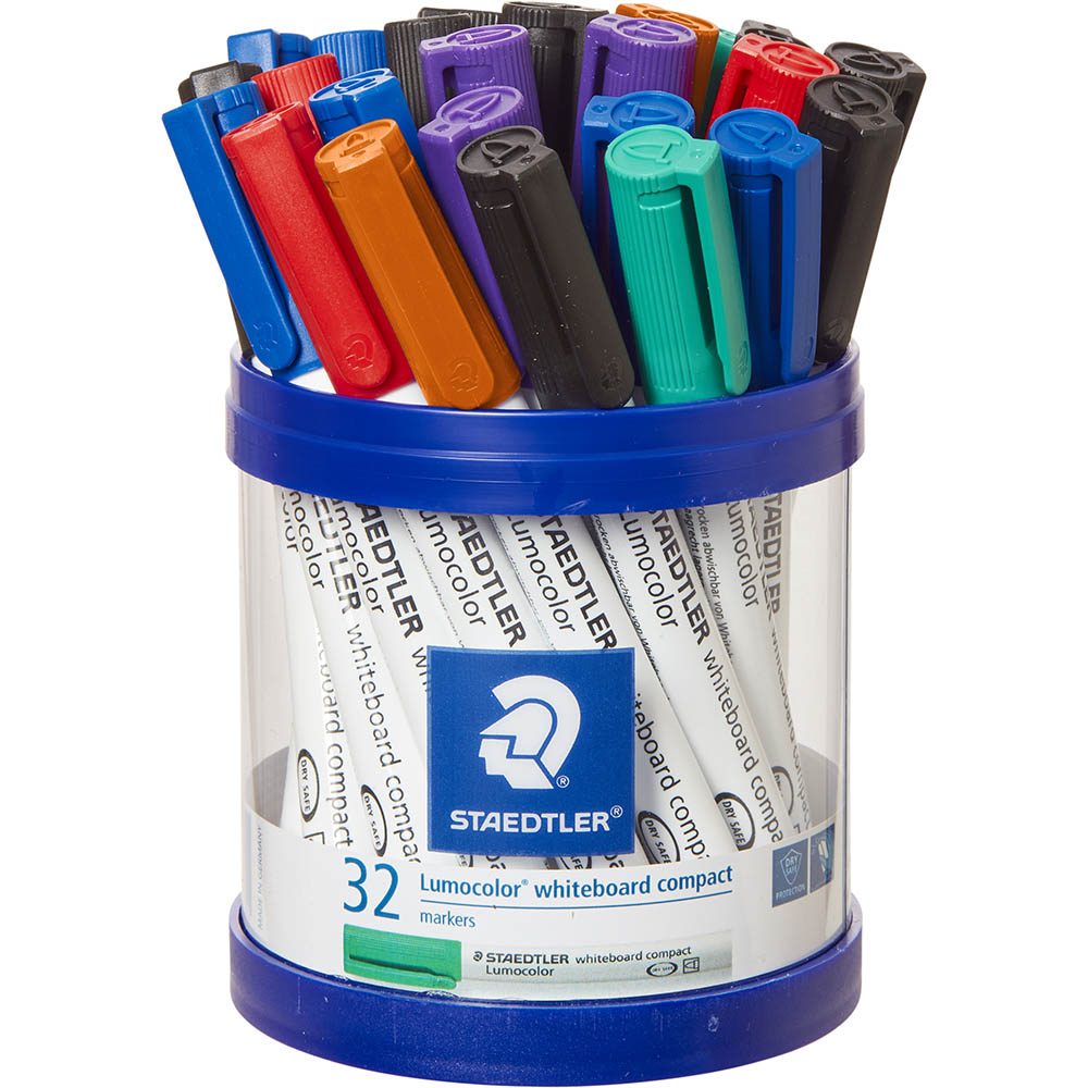 Image for STAEDTLER 341 LUMOCOLOR COMPACT WHITEBOARD MARKER BULLET ASSORTED TUB 32 from That Office Place PICTON