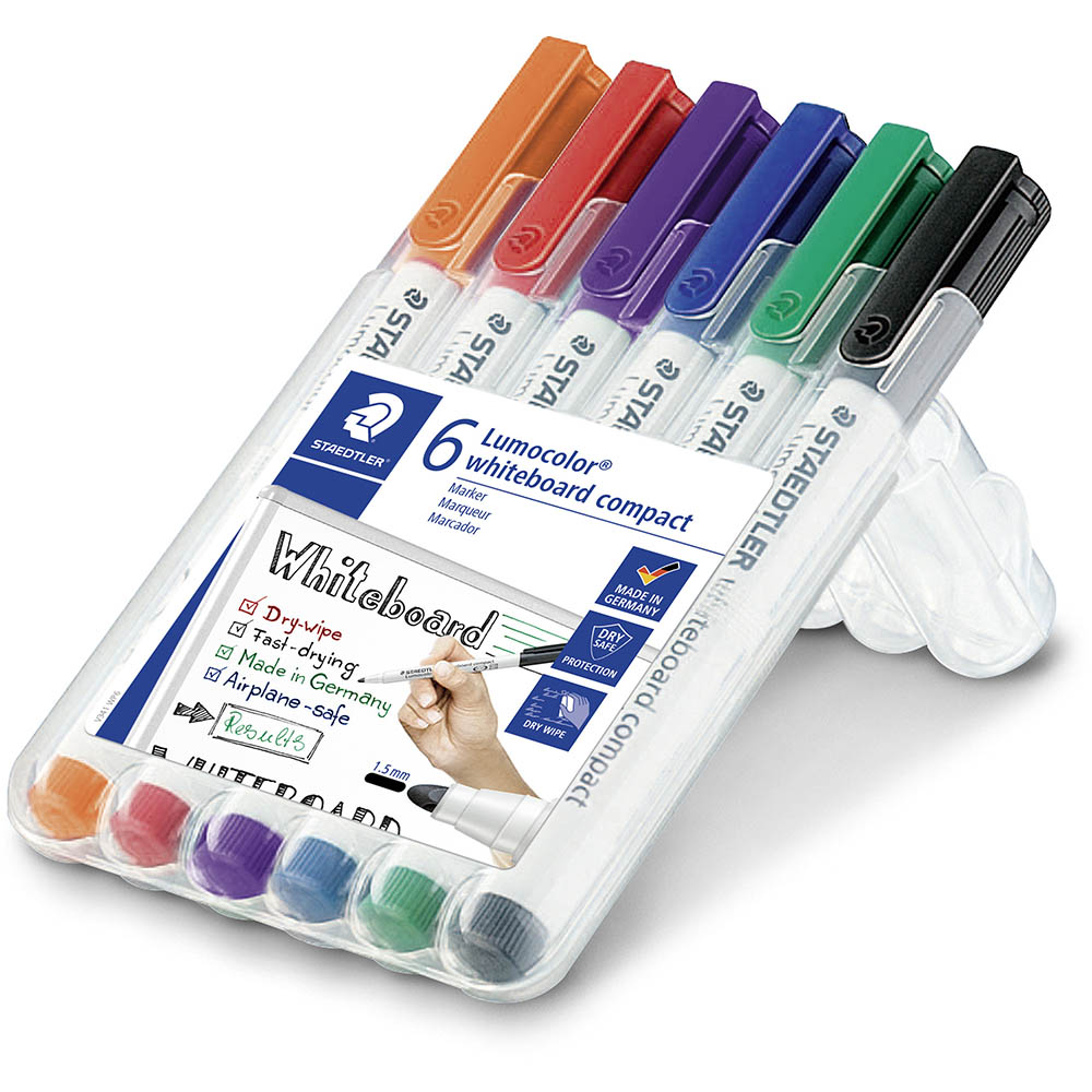 Image for STAEDTLER 341 LUMOCOLOR COMPACT WHITEBOARD MARKER BULLET ASSORTED WALLET 6 from Mitronics Corporation