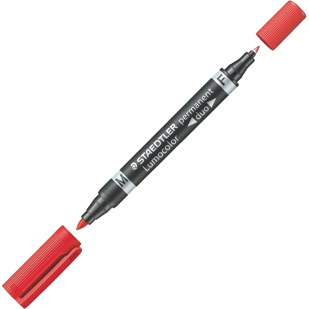 Image for STAEDTLER 348 LUMOCOLOR DUO PERMANENT MARKER BULLET 0.6MM/1.5MM RED from Mitronics Corporation
