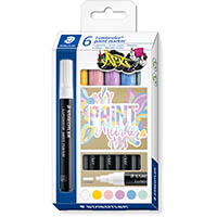 staedtler 349 lumocolor paint marker bullet 2.4mm pastel assorted pack 6