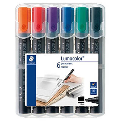 Image for STAEDTLER 350 LUMOCOLOR PERMANENT MARKER CHISEL 5.0MM ASSORTED WALLET 6 from That Office Place PICTON
