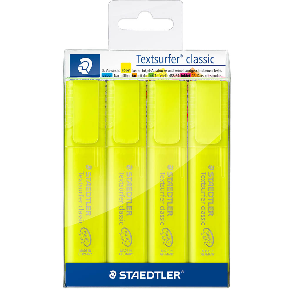 Image for STAEDTLER 364 TEXTSURFER CLASSIC HIGHLIGHTER CHISEL YELLOW PACK 4 from Mitronics Corporation