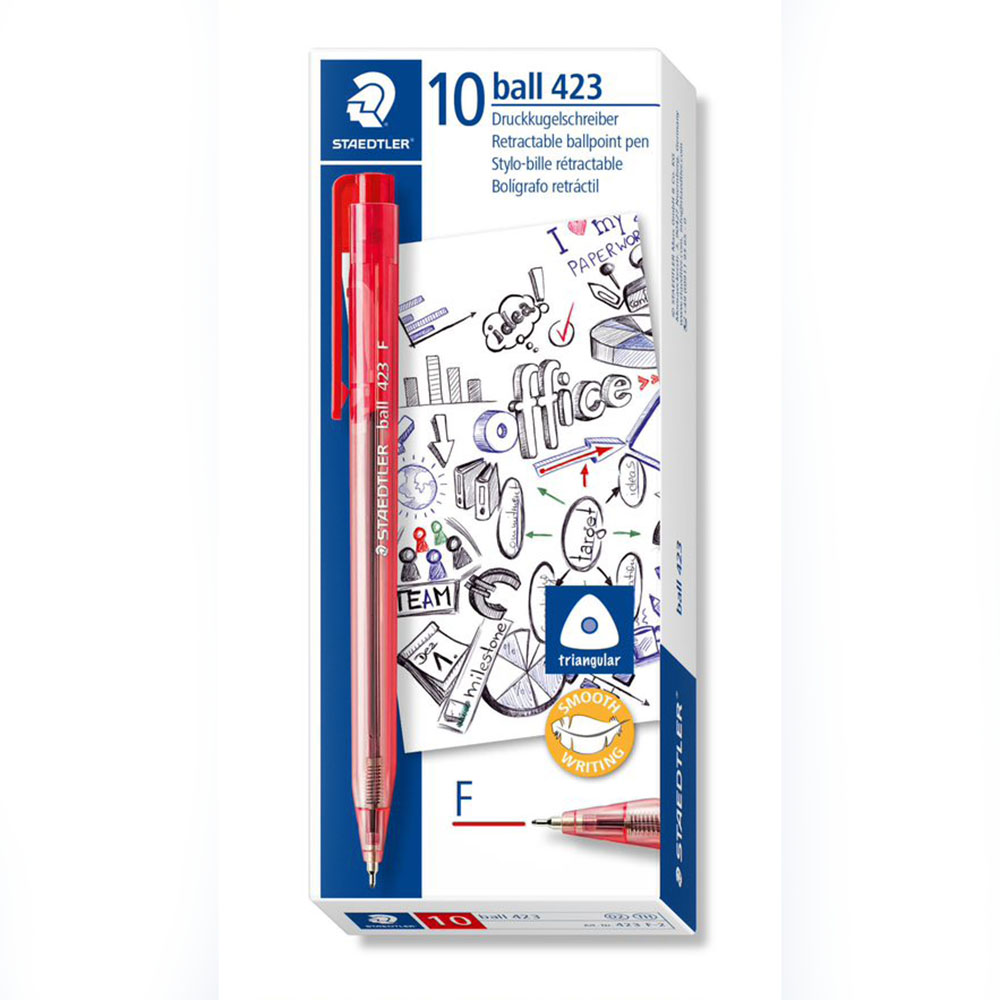 Image for STAEDTLER 423 STICK ICE TRIANGULAR RETRACTABLE BALLPOINT PEN FINE RED BOX 10 from BusinessWorld Computer & Stationery Warehouse