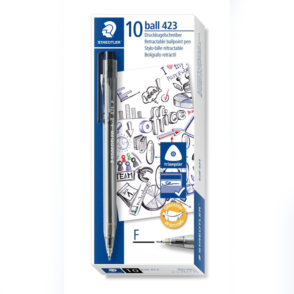 Image for STAEDTLER 423 STICK ICE TRIANGULAR RETRACTABLE BALLPOINT PEN FINE BLACK BOX 10 from BusinessWorld Computer & Stationery Warehouse