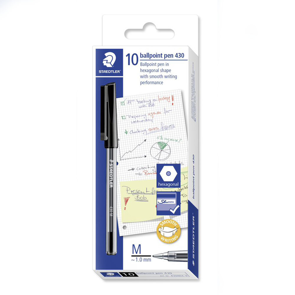 Image for STAEDTLER 430 STICK BALLPOINT PEN MEDIUM BLACK BOX 10 from Office Heaven