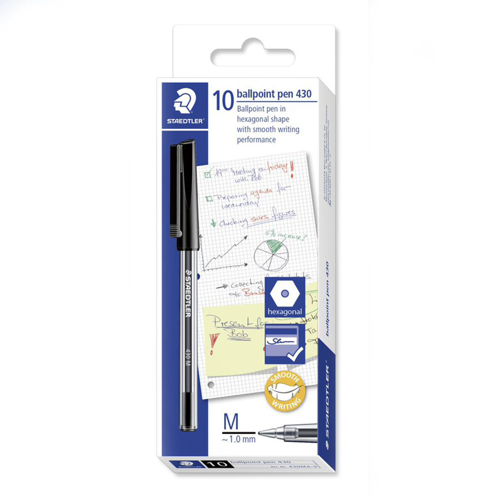 Image for STAEDTLER 430 STICK BALLPOINT PEN MEDIUM BLACK BOX 10 from That Office Place PICTON