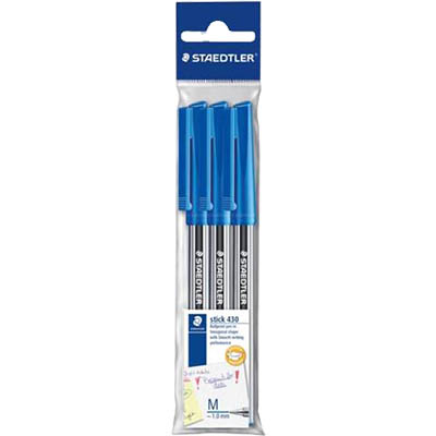 Image for STAEDTLER 430 STICK BALLPOINT PEN MEDIUM BLUE PACK 3 from Prime Office Supplies