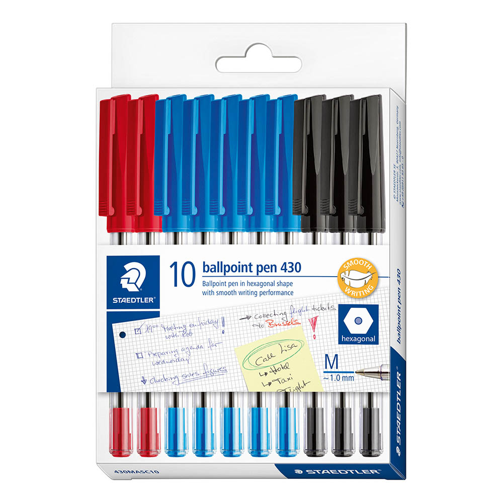 Image for STAEDTLER 430 STICK BALLPOINT PEN MEDIUM ASSORTED PACK 10 from That Office Place PICTON