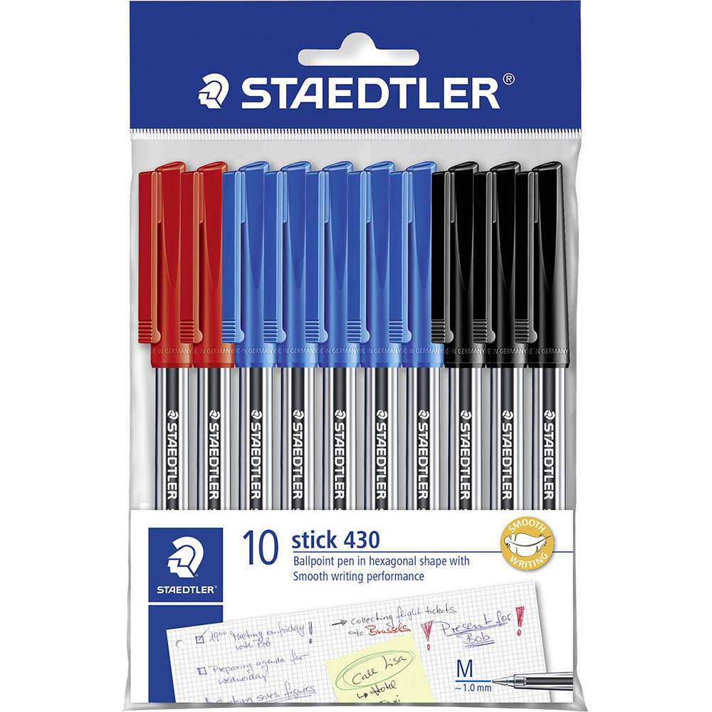Image for STAEDTLER 430 BALLPOINT PEN STICK MEDIUM 1.0MM ASSORTED PACK 10 from BusinessWorld Computer & Stationery Warehouse