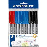 staedtler 430 ballpoint pen stick medium 1.0mm assorted pack 10