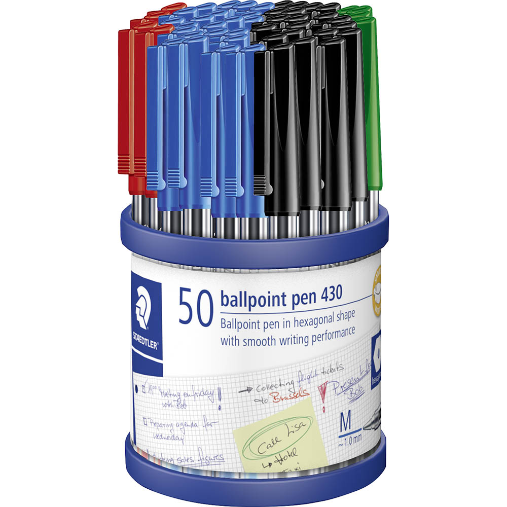 Image for STAEDTLER 430 STICK BALLPOINT PEN MEDIUM ASSORTED CUP 50 from Australian Stationery Supplies