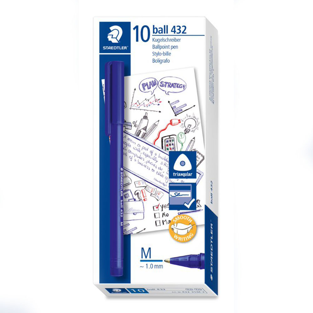 Image for STAEDTLER 432 TRIANGULAR BALLPOINT STICK PEN MEDIUM BLUE BOX 10 from Mitronics Corporation