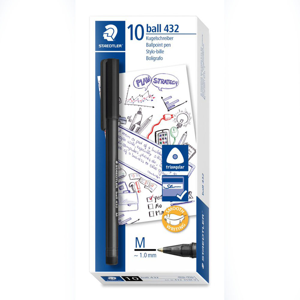 Image for STAEDTLER 432 TRIANGULAR BALLPOINT STICK PEN MEDIUM BLACK BOX 10 from That Office Place PICTON