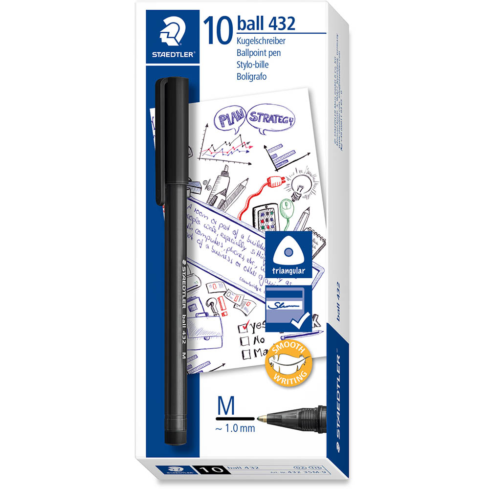 Image for STAEDTLER 432 TRIANGULAR BALLPOINT STICK PEN MEDIUM BLACK BOX 10 from Olympia Office Products