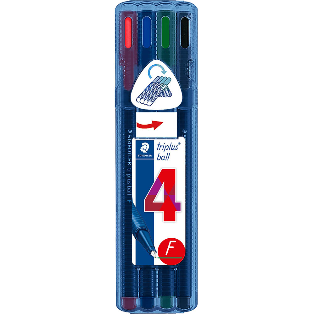 Image for STAEDTLER 437 TRIPLUS BALLPOINT PEN FINE ASSORTED PACK 4 from Clipboard Stationers & Art Supplies