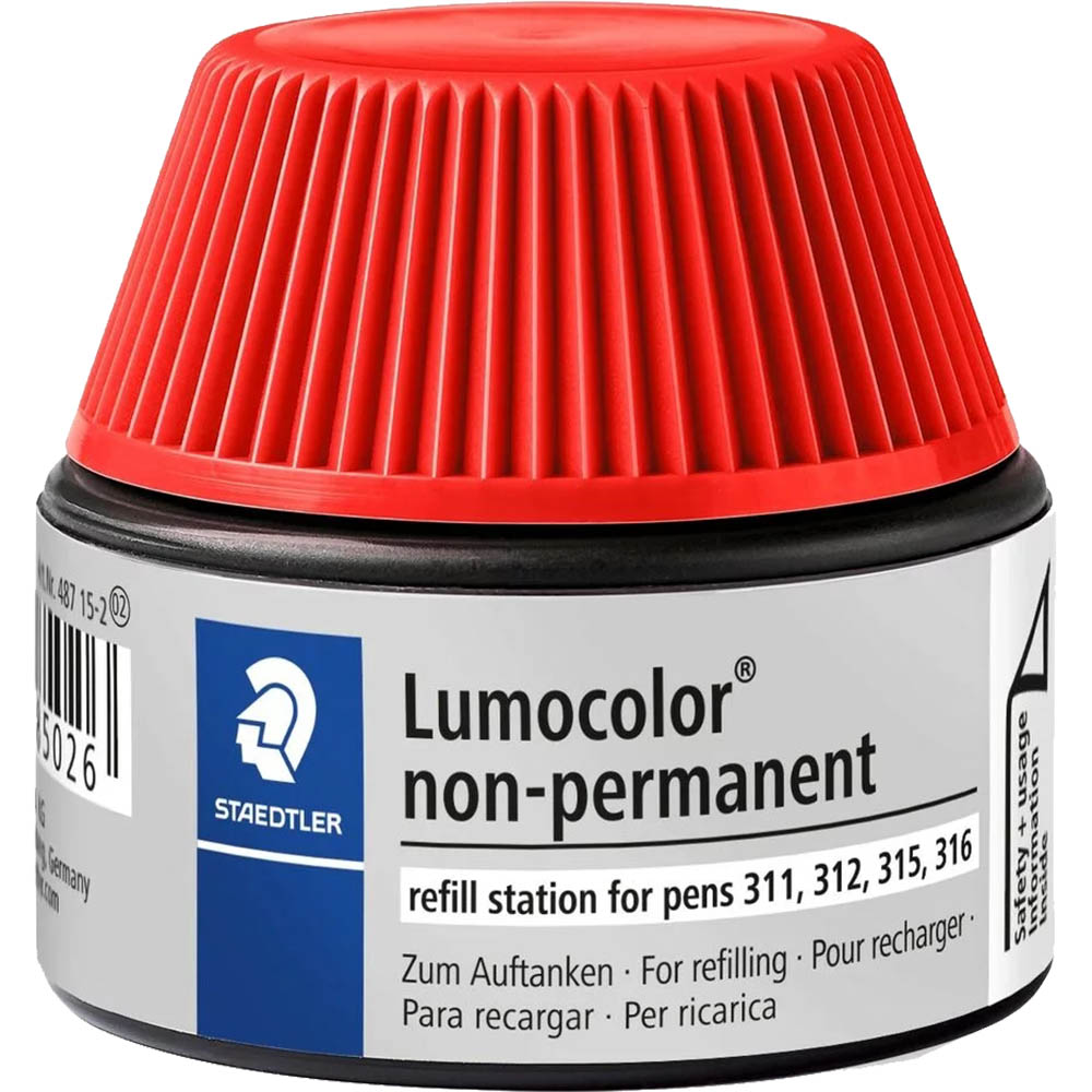 Image for STAEDTLER 487-15 LUMOCOLOR NON-PERMANENT REFILL STATION 15ML RED from Clipboard Stationers & Art Supplies
