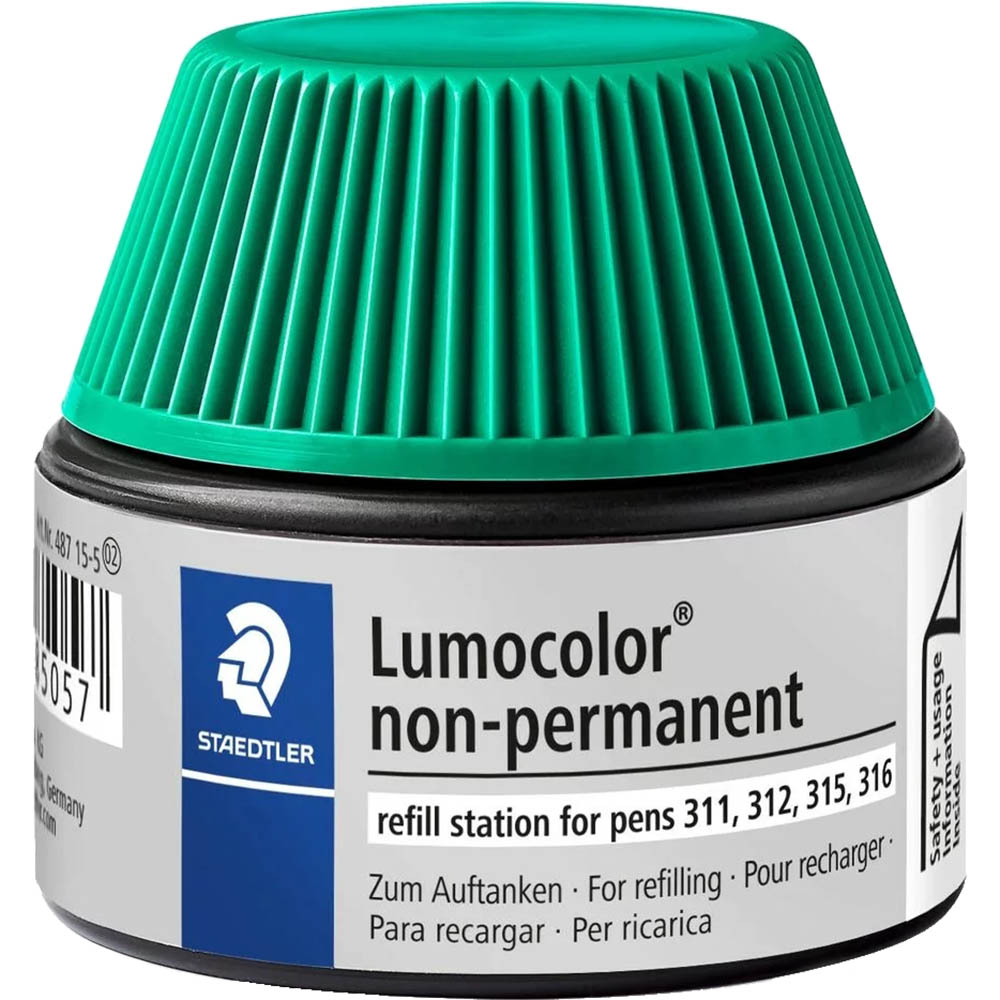 Image for STAEDTLER 487-15 LUMOCOLOR NON-PERMANENT REFILL STATION 15ML GREEN from Prime Office Supplies