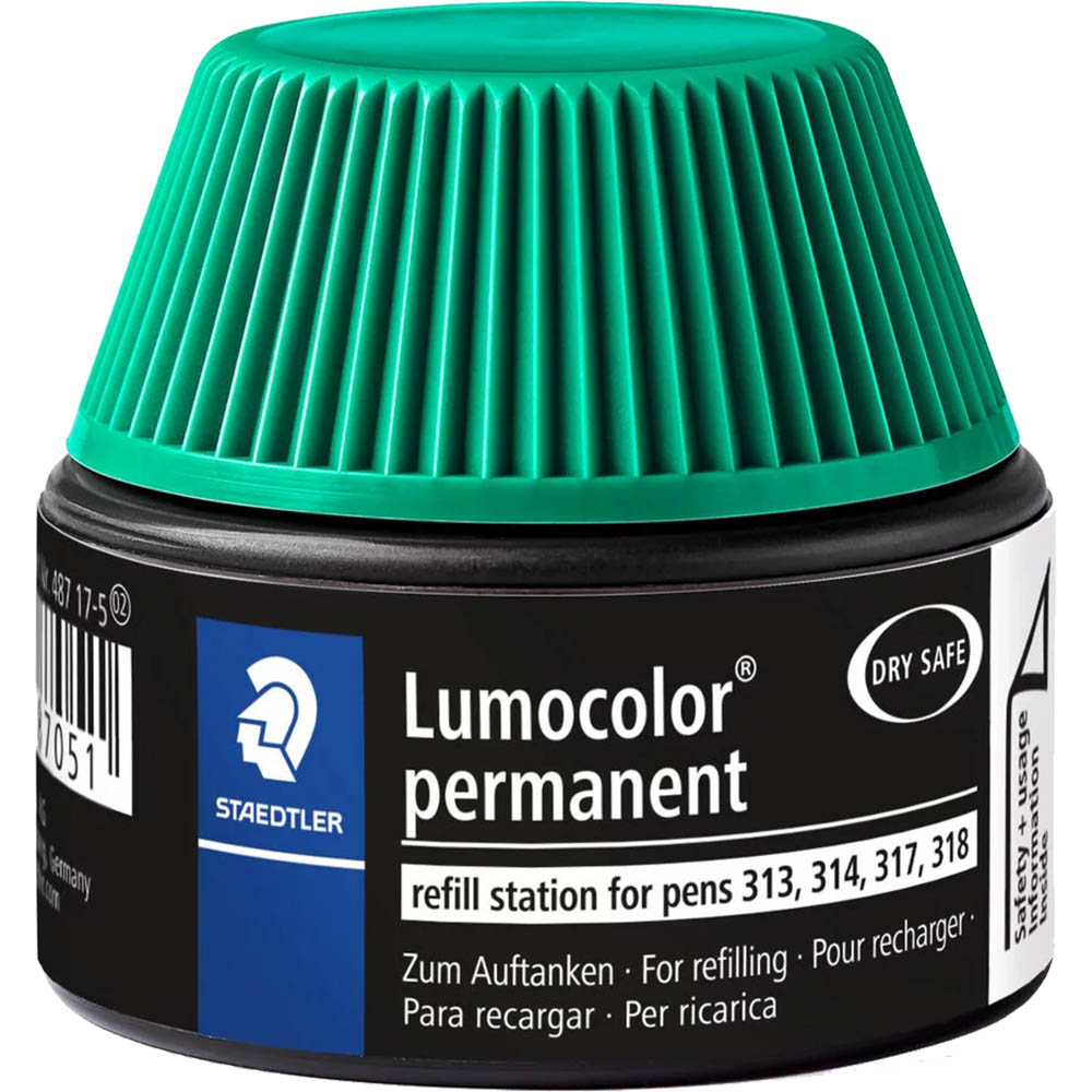 Image for STAEDTLER 487-17 LUMOCOLOR PERMANENT UNIVERSAL REFILL STATION 15ML GREEN from Mitronics Corporation