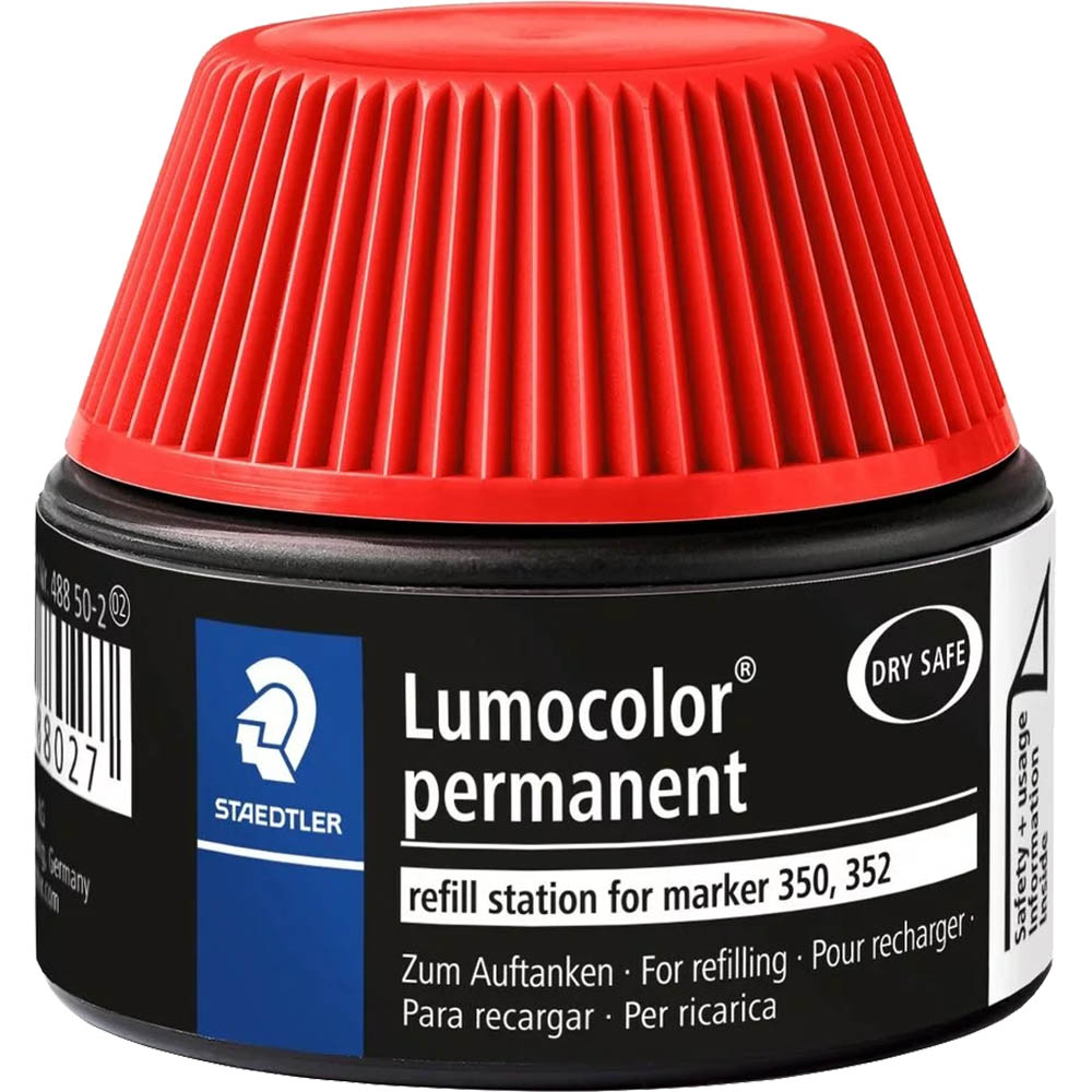 Image for STAEDTLER 488-50 LUMOCOLOR PERMANENT MARKER REFILL STATION 30ML RED from Prime Office Supplies