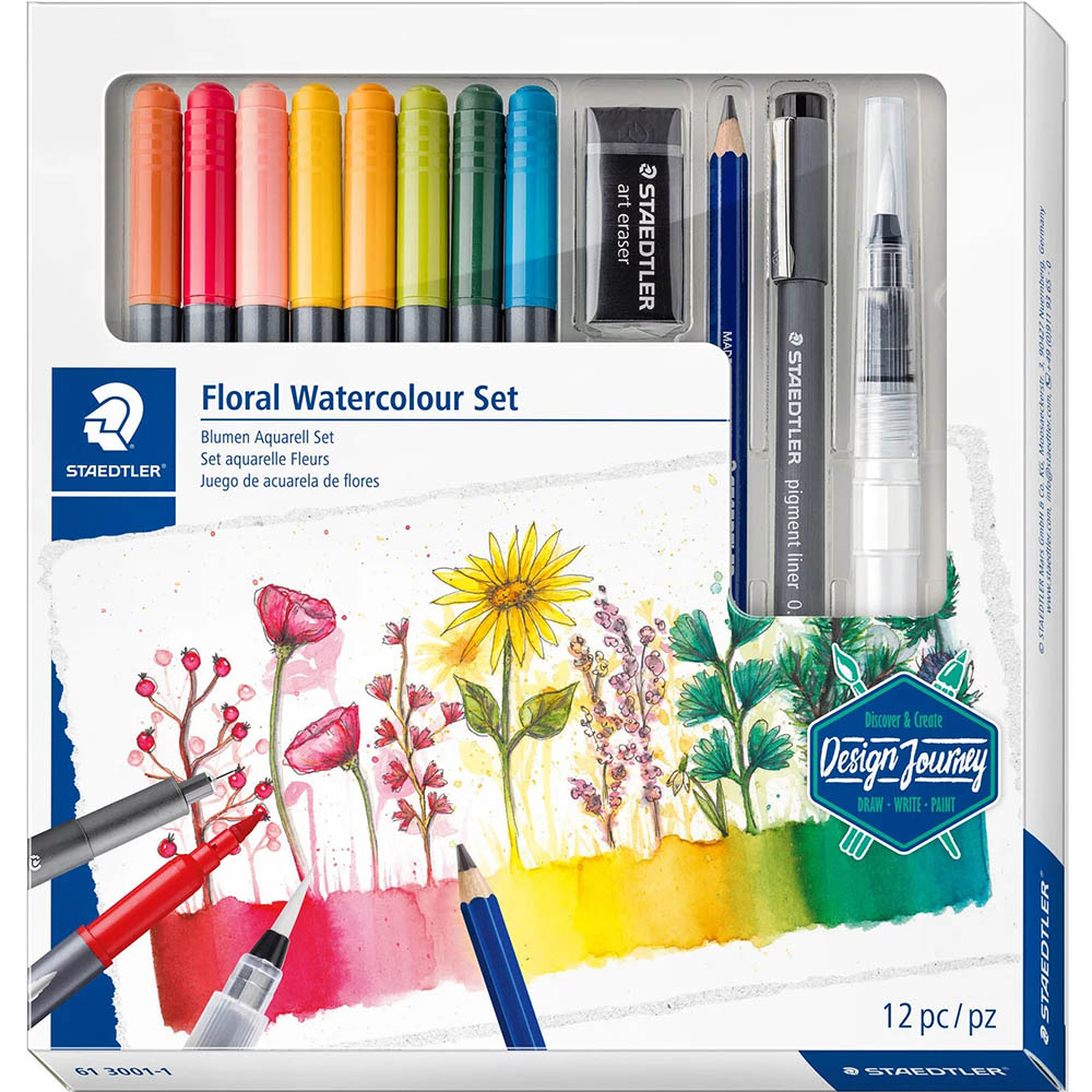 Image for STAEDTLER 61 DESIGN JOURNEY FLORAL WATERCOLOUR MIXED SET from Clipboard Stationers & Art Supplies