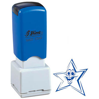 Image for SHINY MERIT STAMP FUNNY FACE STAR BLUE from Clipboard Stationers & Art Supplies