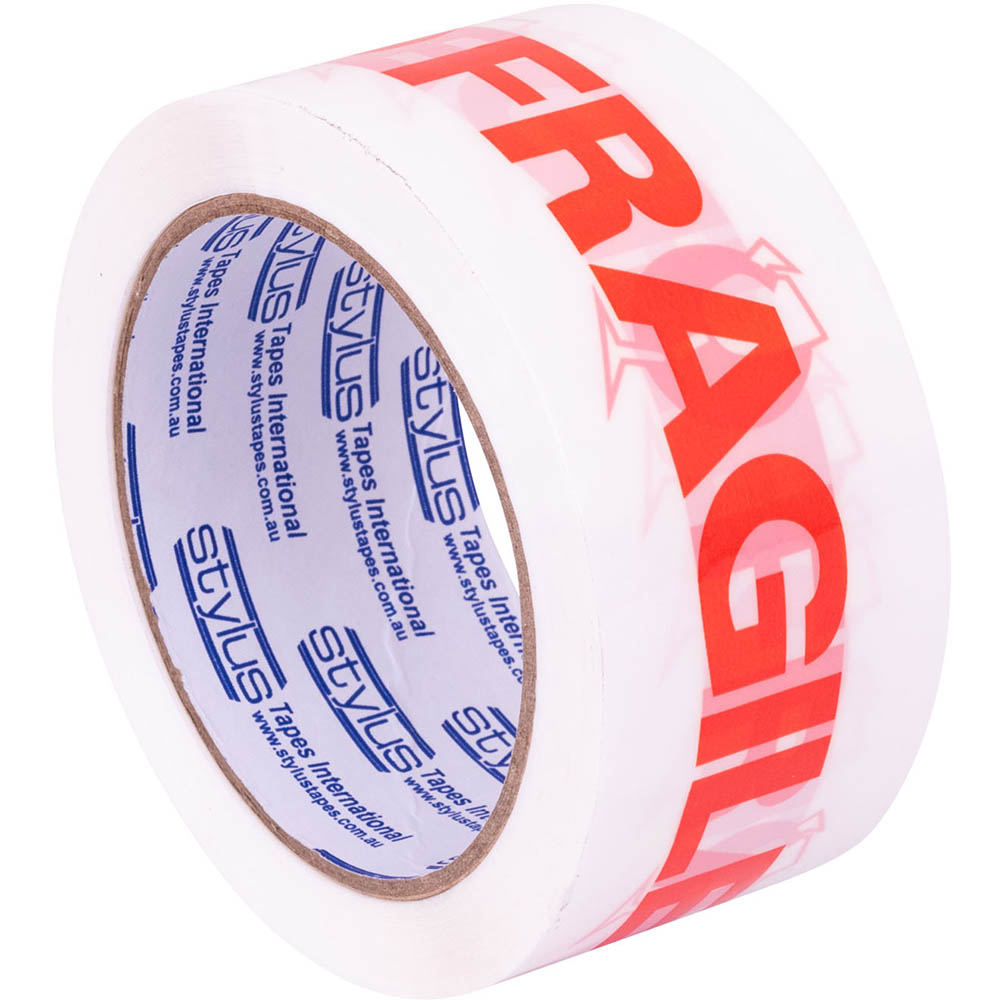 Image for STYLUS SP250 PRINTED PACKAGING TAPE FRAGILE 48MM X 66M RED/WHITE from Office Heaven