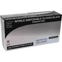 stylus nitrile powder-free disposable gloves small/medium black pack 100